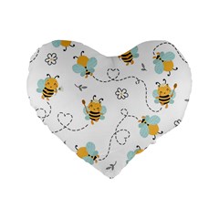 Bee Art Pattern Design Wallpaper Background Print Standard 16  Premium Flano Heart Shape Cushions