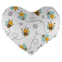 Bee Art Pattern Design Wallpaper Background Print Large 19  Premium Flano Heart Shape Cushions