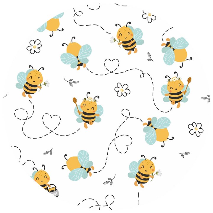 Bee Art Pattern Design Wallpaper Background Print Wooden Puzzle Round