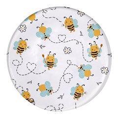 Bee Art Pattern Design Wallpaper Background Print Round Glass Fridge Magnet (4 pack)