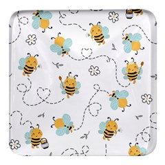 Bee Art Pattern Design Wallpaper Background Print Square Glass Fridge Magnet (4 pack)