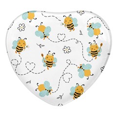 Bee Art Pattern Design Wallpaper Background Print Heart Glass Fridge Magnet (4 pack)