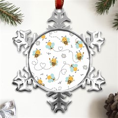 Bee Art Pattern Design Wallpaper Background Print Metal Small Snowflake Ornament