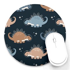 Dino Art Pattern Design Wallpaper Background Round Mousepad by uniart180623