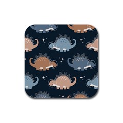 Dino Art Pattern Design Wallpaper Background Rubber Square Coaster (4 Pack) by uniart180623