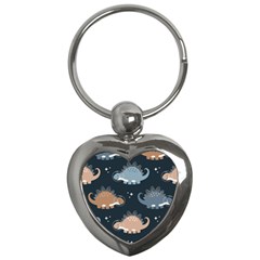 Dino Art Pattern Design Wallpaper Background Key Chain (heart)