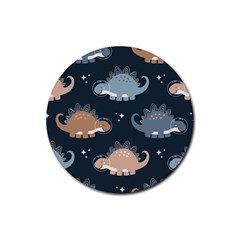 Dino Art Pattern Design Wallpaper Background Rubber Round Coaster (4 Pack) by uniart180623