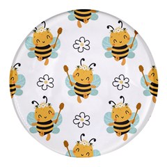 Art Bee Pattern Design Wallpaper Background Round Glass Fridge Magnet (4 Pack) by uniart180623