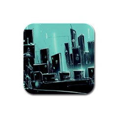 Buildings City Urban Destruction Background Rubber Square Coaster (4 Pack) by uniart180623