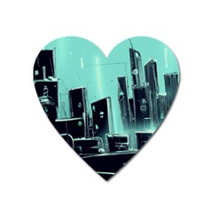 Buildings City Urban Destruction Background Heart Magnet by uniart180623