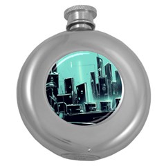 Buildings City Urban Destruction Background Round Hip Flask (5 Oz) by uniart180623