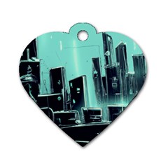 Buildings City Urban Destruction Background Dog Tag Heart (two Sides) by uniart180623