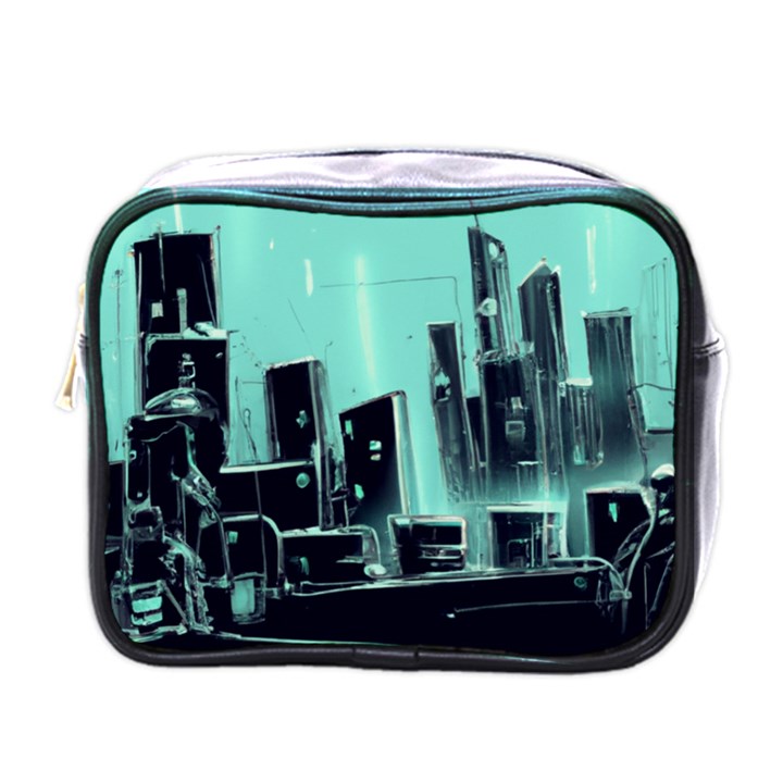 Buildings City Urban Destruction Background Mini Toiletries Bag (One Side)