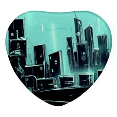 Buildings City Urban Destruction Background Heart Glass Fridge Magnet (4 Pack) by uniart180623