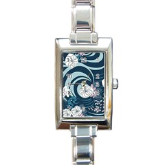 Flowers Pattern Floral Ocean Abstract Digital Art Rectangle Italian Charm Watch