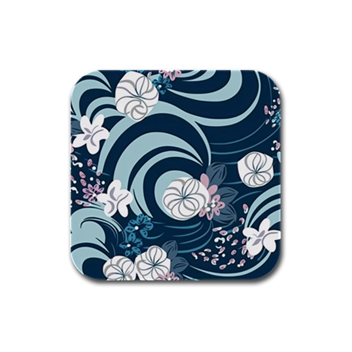 Flowers Pattern Floral Ocean Abstract Digital Art Rubber Square Coaster (4 pack)