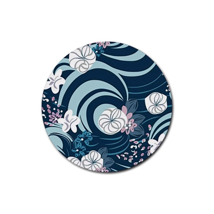 Flowers Pattern Floral Ocean Abstract Digital Art Rubber Round Coaster (4 pack)