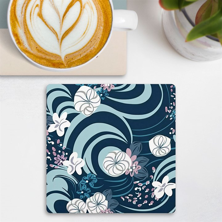 Flowers Pattern Floral Ocean Abstract Digital Art UV Print Square Tile Coaster 