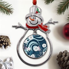 Flowers Pattern Floral Ocean Abstract Digital Art Metal Snowman Ornament by uniart180623