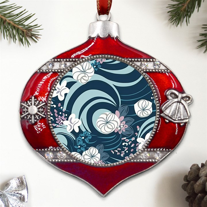 Flowers Pattern Floral Ocean Abstract Digital Art Metal Snowflake And Bell Red Ornament