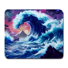 Storm Tsunami Waves Ocean Sea Nautical Nature Large Mousepad by uniart180623