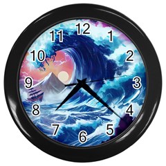 Storm Tsunami Waves Ocean Sea Nautical Nature Wall Clock (black) by uniart180623