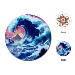 Storm Tsunami Waves Ocean Sea Nautical Nature Playing Cards Single Design (round) by uniart180623