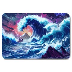 Storm Tsunami Waves Ocean Sea Nautical Nature Large Doormat by uniart180623