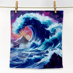 Storm Tsunami Waves Ocean Sea Nautical Nature Face Towel by uniart180623