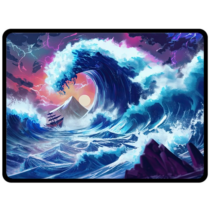 Storm Tsunami Waves Ocean Sea Nautical Nature Fleece Blanket (Large)