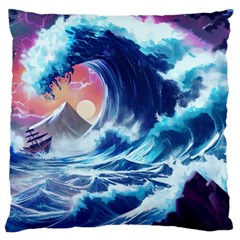 Storm Tsunami Waves Ocean Sea Nautical Nature Large Cushion Case (two Sides) by uniart180623