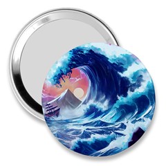 Storm Tsunami Waves Ocean Sea Nautical Nature 3  Handbag Mirrors by uniart180623