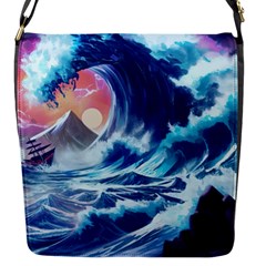 Storm Tsunami Waves Ocean Sea Nautical Nature Flap Closure Messenger Bag (s) by uniart180623