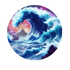 Storm Tsunami Waves Ocean Sea Nautical Nature Mini Round Pill Box by uniart180623