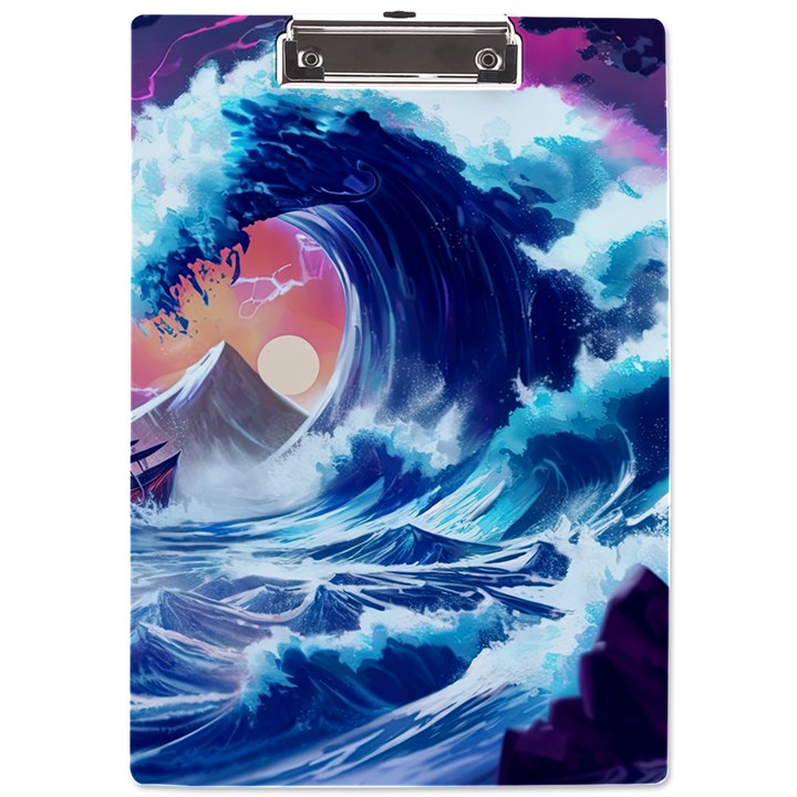 Storm Tsunami Waves Ocean Sea Nautical Nature A4 Acrylic Clipboard