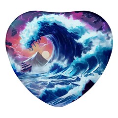 Storm Tsunami Waves Ocean Sea Nautical Nature Heart Glass Fridge Magnet (4 Pack) by uniart180623