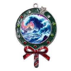 Storm Tsunami Waves Ocean Sea Nautical Nature Metal X mas Lollipop With Crystal Ornament by uniart180623