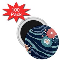 Waves Flowers Pattern Water Floral Minimalist 1 75  Magnets (100 Pack)  by uniart180623