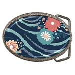 Waves Flowers Pattern Water Floral Minimalist Belt Buckles Front