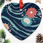 Waves Flowers Pattern Water Floral Minimalist Heart Ornament (Two Sides) Back