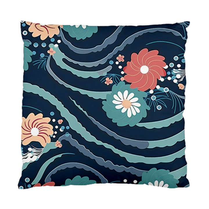 Waves Flowers Pattern Water Floral Minimalist Standard Cushion Case (One Side)