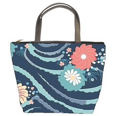 Waves Flowers Pattern Water Floral Minimalist Bucket Bag by uniart180623