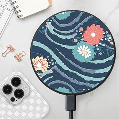 Waves Flowers Pattern Water Floral Minimalist Wireless Fast Charger(black) by uniart180623