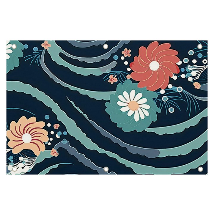 Waves Flowers Pattern Water Floral Minimalist Banner and Sign 6  x 4 