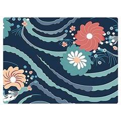 Waves Flowers Pattern Water Floral Minimalist Premium Plush Fleece Blanket (extra Small) by uniart180623