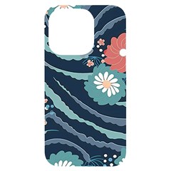 Waves Flowers Pattern Water Floral Minimalist Iphone 14 Pro Black Uv Print Case by uniart180623