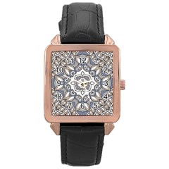 Flower Art Decorative Mandala Pattern Ornamental Rose Gold Leather Watch  by uniart180623