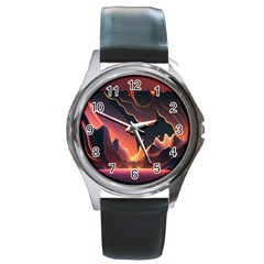 Fire Flame Burn Hot Heat Light Burning Orange Round Metal Watch by uniart180623