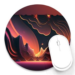 Fire Flame Burn Hot Heat Light Burning Orange Round Mousepad by uniart180623