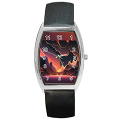 Fire Flame Burn Hot Heat Light Burning Orange Barrel Style Metal Watch by uniart180623